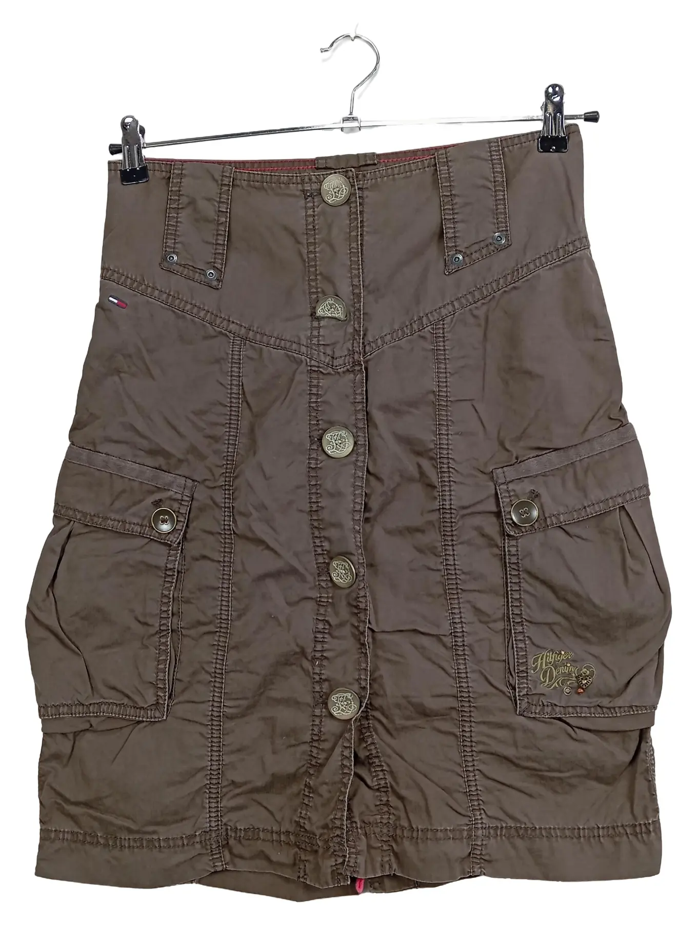 TOMMY HILFIGER Denim Minirock Damen Rock Gr. 38 M Braun Cargo Knopfleiste Casual