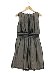 Vorschaubild 2 von festliches Kleid Gr. 40/L Schwarz Elegant Vintage Punkte Raffungen