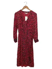 Vorschaubild 1 von Damen Freizeitkleid M Rot Animal-Print Leopardenmuster Midi