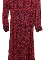 Vorschaubild 3 von Damen Freizeitkleid M Rot Animal-Print Leopardenmuster Midi