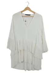Vorschaubild 1 von Woman Damen Bluse Weiß Rüschen Falten Gr. M Elegant Feminin