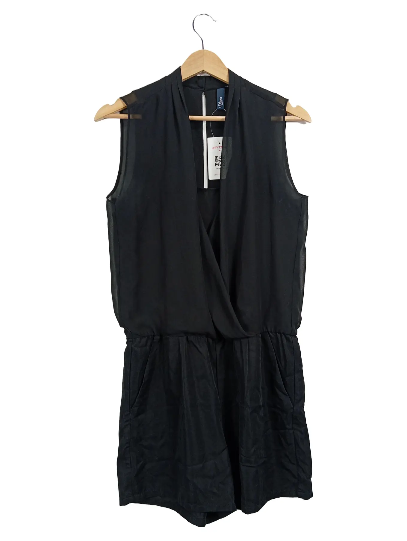 S.OLIVER Jumpsuit Damen Kurz Overall Schwarz Gr. 34 XS Raffungen Viskose