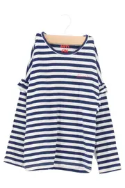 Vorschaubild 1 von Kinder Langarmshirt Gr. 122 Blau Gestreift Maritim mit Rüschen