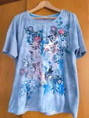 Vorschaubild 2 von TAIFUN Damen Bluse Shirt Blumenprint Stickerei Gr. XL Blau Viskose