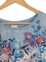 Vorschaubild 4 von TAIFUN Damen Bluse Shirt Blumenprint Stickerei Gr. XL Blau Viskose