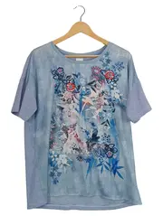 Vorschaubild 1 von TAIFUN Damen Bluse Shirt Blumenprint Stickerei Gr. XL Blau Viskose