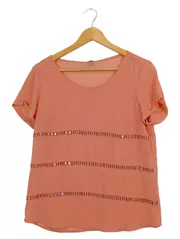 Vorschaubild 1 von Damen Bluse Gr. 36 S Rosa Casual Kurzarm Pailletten