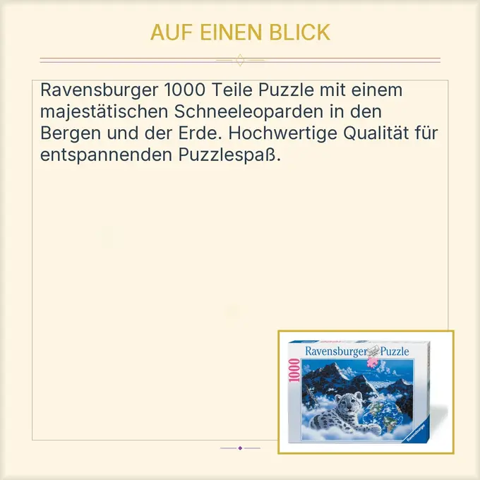 1000 Teile Schneeleopard Puzzle - Premium Qualität Für Erwachsene & Jugendliche