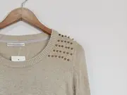 Vorschaubild 2 von Pullover Damen Beige Gr. 38/M Langarm Viskose Nieten Casual