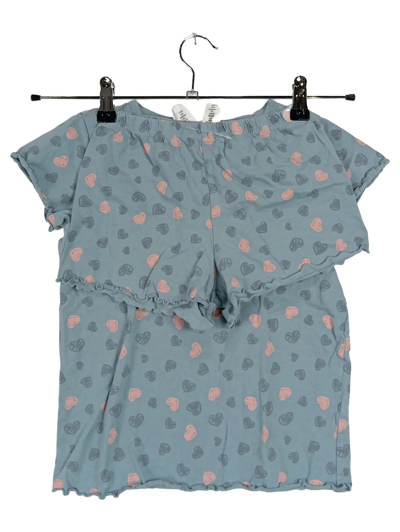 DOPO DOPO Kinder Mädchen Schlafanzug Pyjama Set Herz Muster Blau Rosa 134/140