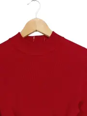 Vorschaubild 2 von Damen Strickkleid Gr. 38 Rot Casual Midikleid Rippstrick