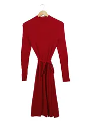 Vorschaubild 1 von Damen Strickkleid Gr. 38 Rot Casual Midikleid Rippstrick