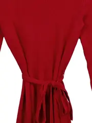 Vorschaubild 3 von Damen Strickkleid Gr. 38 Rot Casual Midikleid Rippstrick