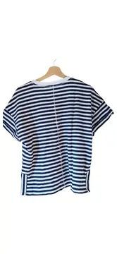 Vorschaubild 2 von Damen T-Shirt Blau Gestreift Kurzarm Baumwolle Gr. 40/L