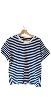 Vorschaubild 1 von Damen T-Shirt Blau Gestreift Kurzarm Baumwolle Gr. 40/L