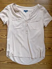 Vorschaubild 2 von Damen Bluse Kurzarm Uni Beige Gr. 36/S Viskose Freizeit