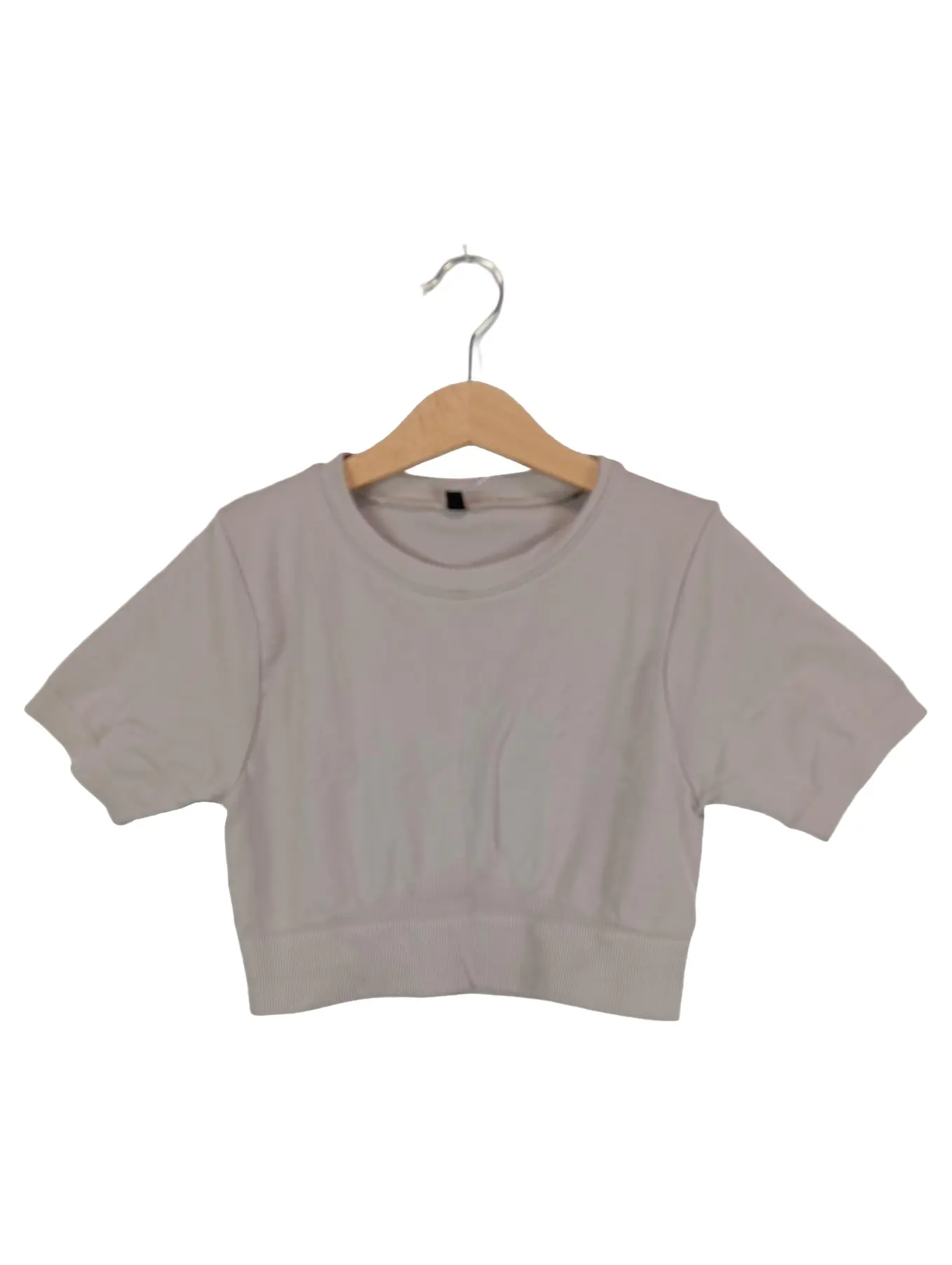 TEVEO Damen Sport Top Kurzarm Rippstrick Beige Gr. 36/S Polyamid