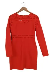 Vorschaubild 1 von Cocktailkleid Damen Gr. 34/XS Rot Spitze Langarm Elegant