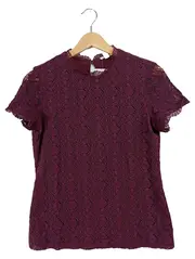 Vorschaubild 1 von Damen Spitzenbluse Kurzarm Bordeaux Lila Gr. S 36 Elegant