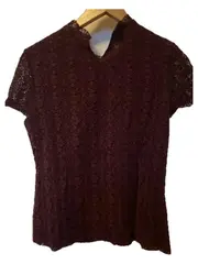 Vorschaubild 2 von Damen Spitzenbluse Kurzarm Bordeaux Lila Gr. S 36 Elegant