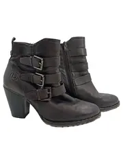 Vorschaubild 1 von Damen Stiefeletten Leder Schnallen Blockabsatz Schwarz Gr. 39