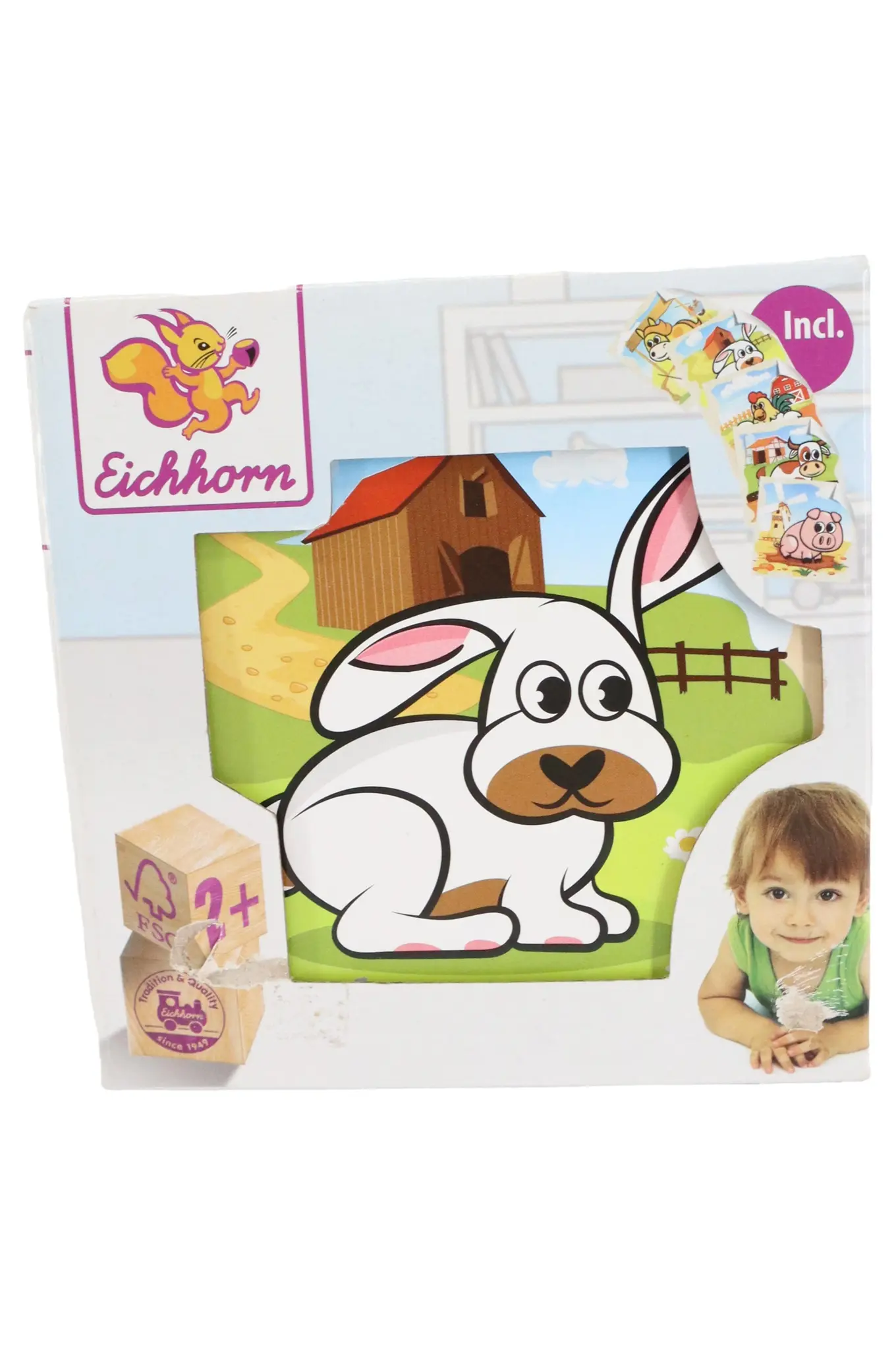 EICHHORN Steckspiel Bauernhof Tiere Holz Puzzle Mehrfarbig Kinder Spielzeug