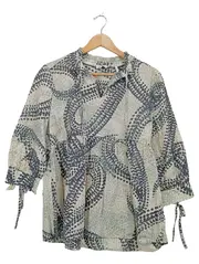 Vorschaubild 2 von Damen Bluse Gr. 38 Beige Abstrakt Bindeband Baumwolle