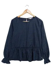 Vorschaubild 1 von Damen Bluse 36/S Blau Kariert Klassisch Langarm Rüschen