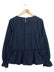 Vorschaubild 2 von Damen Bluse 36/S Blau Kariert Klassisch Langarm Rüschen