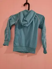 Vorschaubild 3 von Kinder Trainingsjacke Gr. 128 Türkis Kapuze Sport Polyester Logo