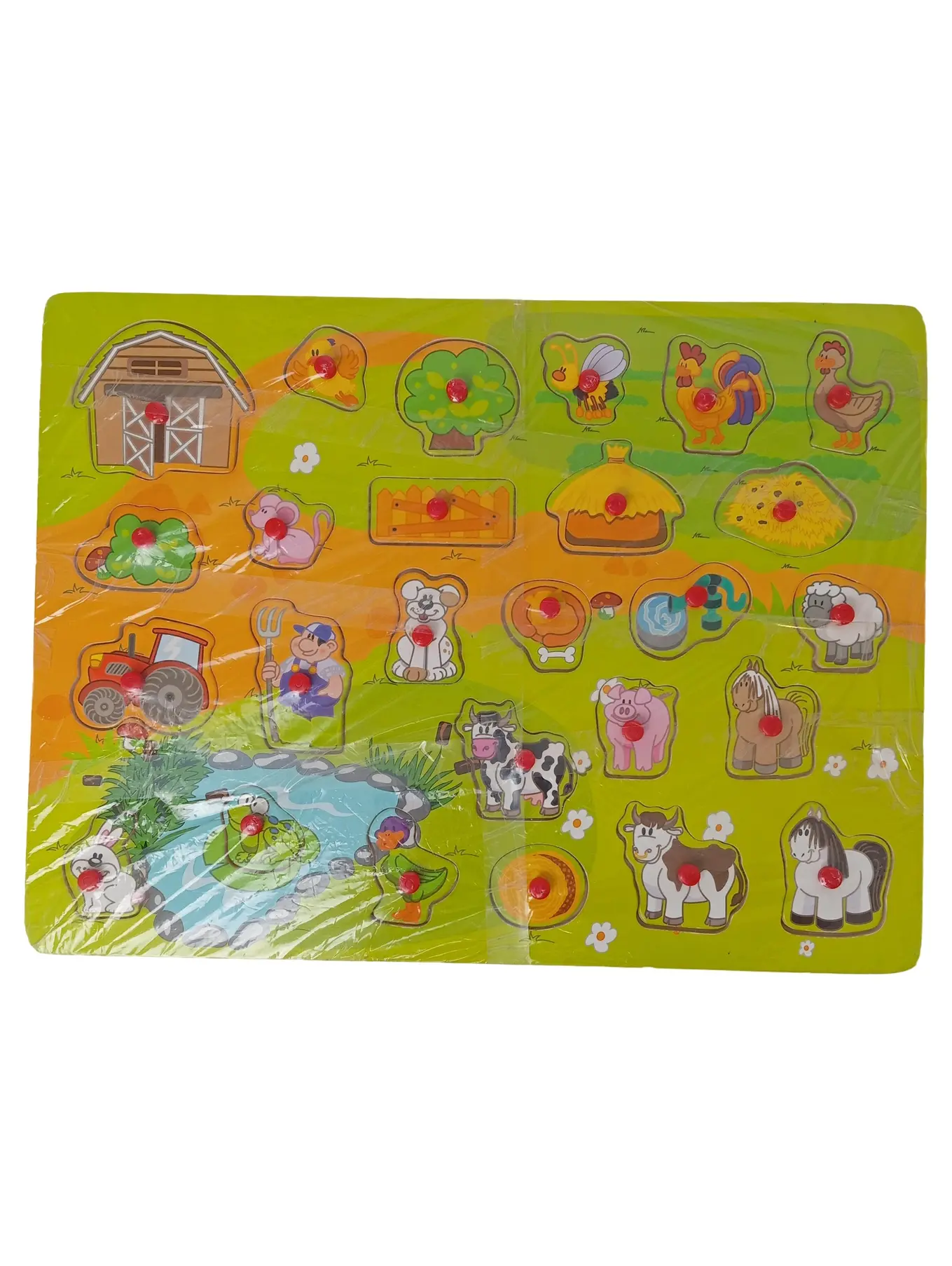 PLAYTIVE JUNIOR Steckspiel Bauernhof Tiere Holzpuzzle Kinder Mehrfarbig