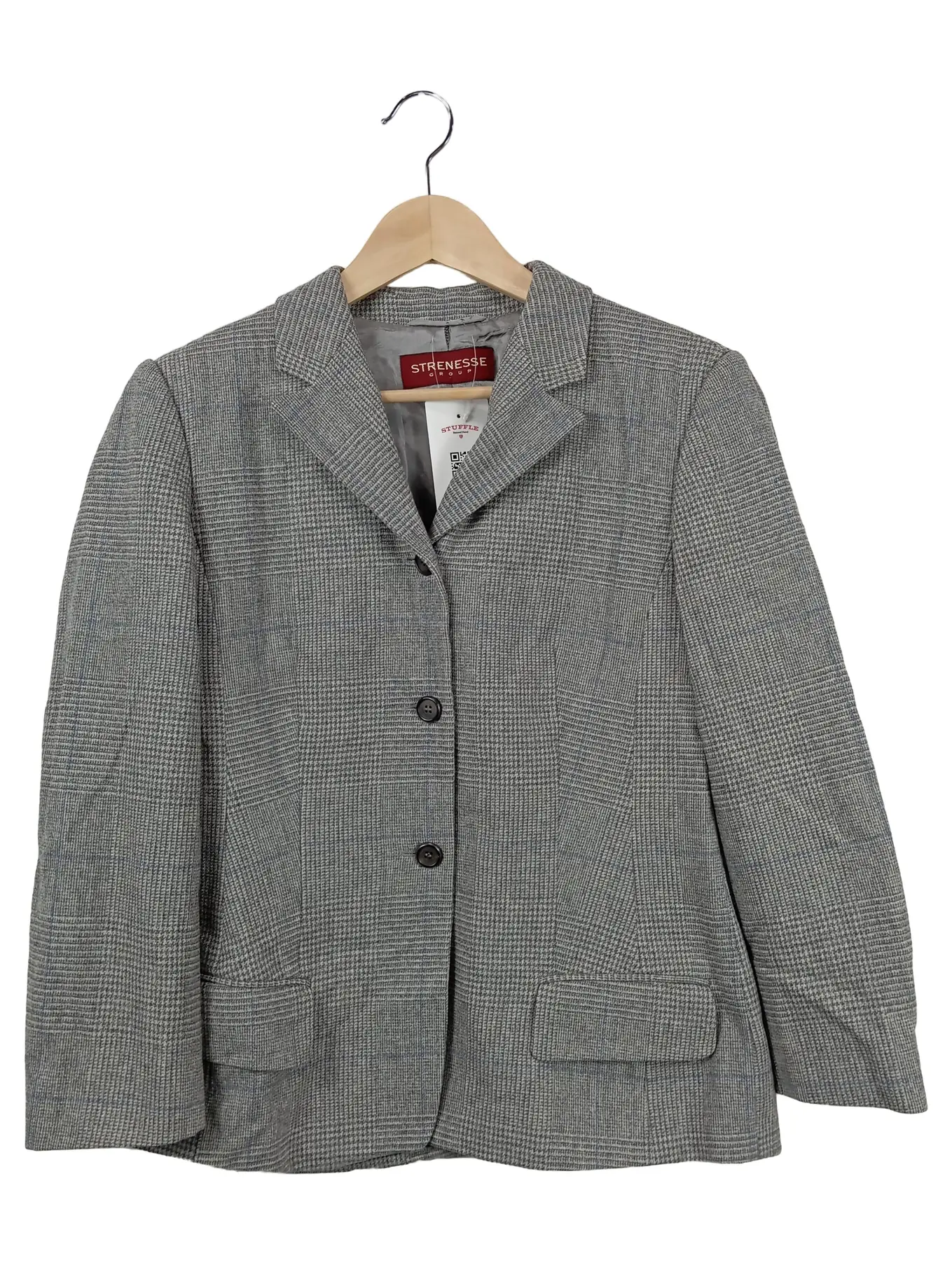 STRENESSE Blazer Damen Gr. 36/S Grau Kariert Business Elegant Schurwolle