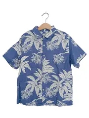 Vorschaubild 1 von Kinder Jungen Hemd Kurzarm Hawaii Blumen Blau Weiß Gr. 120, 122