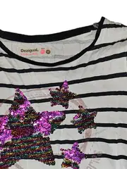 Vorschaubild 4 von Jerseykleid Mädchen gestreift Sterne Pailletten Rüschen Blau Gr. 164