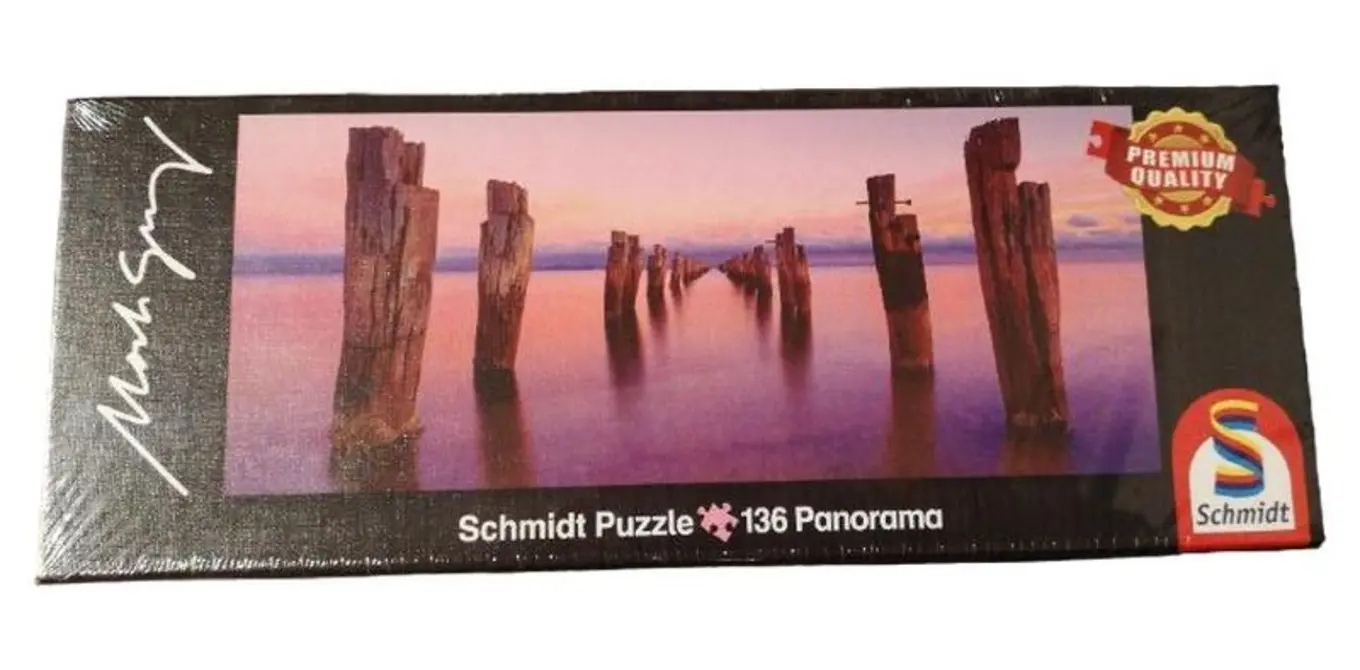 SCHMIDT SPIELE Schmidt Puzzle 1000 Teile Panorama Meer Holzpfähle Sonnenuntergang Landschaft