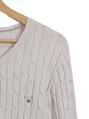 Vorschaubild 3 von Damen Strickjacke Gr. 38/M Rosa Zopfstrick Baumwolle Klassisch