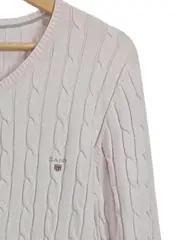 Vorschaubild 4 von Damen Strickjacke Gr. 38/M Rosa Zopfstrick Baumwolle Klassisch