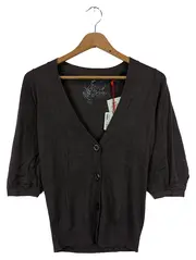 Vorschaubild 1 von Damen Strickjacke Grau Gr. 34/XS Viskose Baumwolle Klassisch Elegant