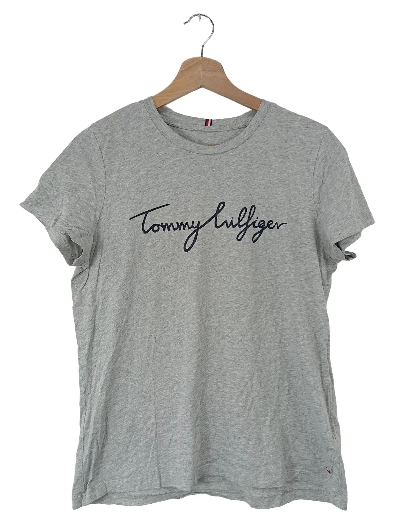TOMMY HILFIGER Damen T-Shirt Grau Gr. 38/M Casual Logo Baumwolle