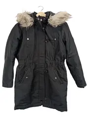 Vorschaubild 1 von Kinder Parka Schwarz mit Kapuze Kunstfellbesatz Einheitsgröße