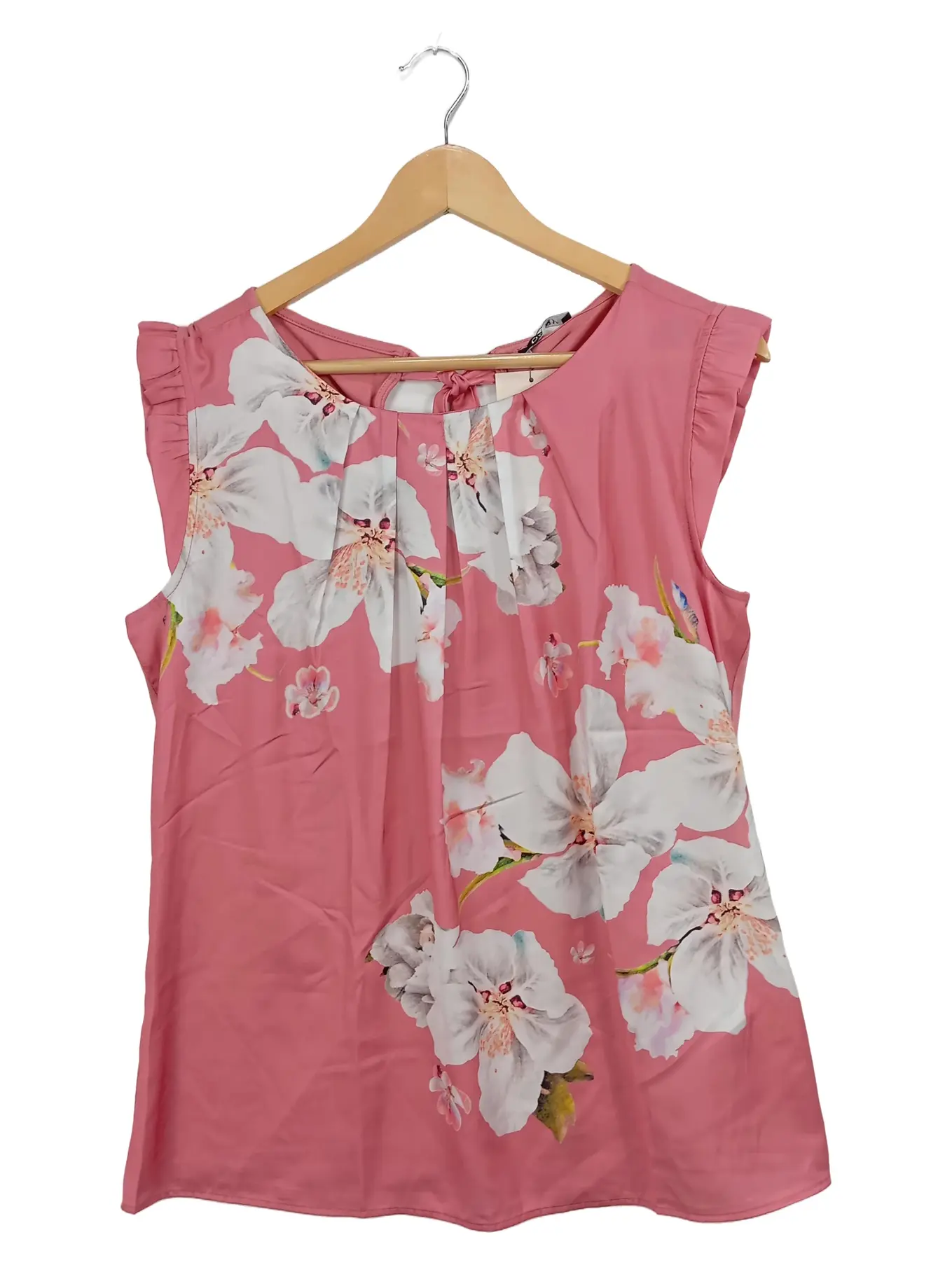 ORSAY Damen Bluse L Rosa Blumenmuster Casual Ärmellos Rüschen