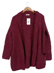 Vorschaubild 1 von Strickjacke Damen Gr. 38/M Rot Casual Strickmuster Metallic-Look
