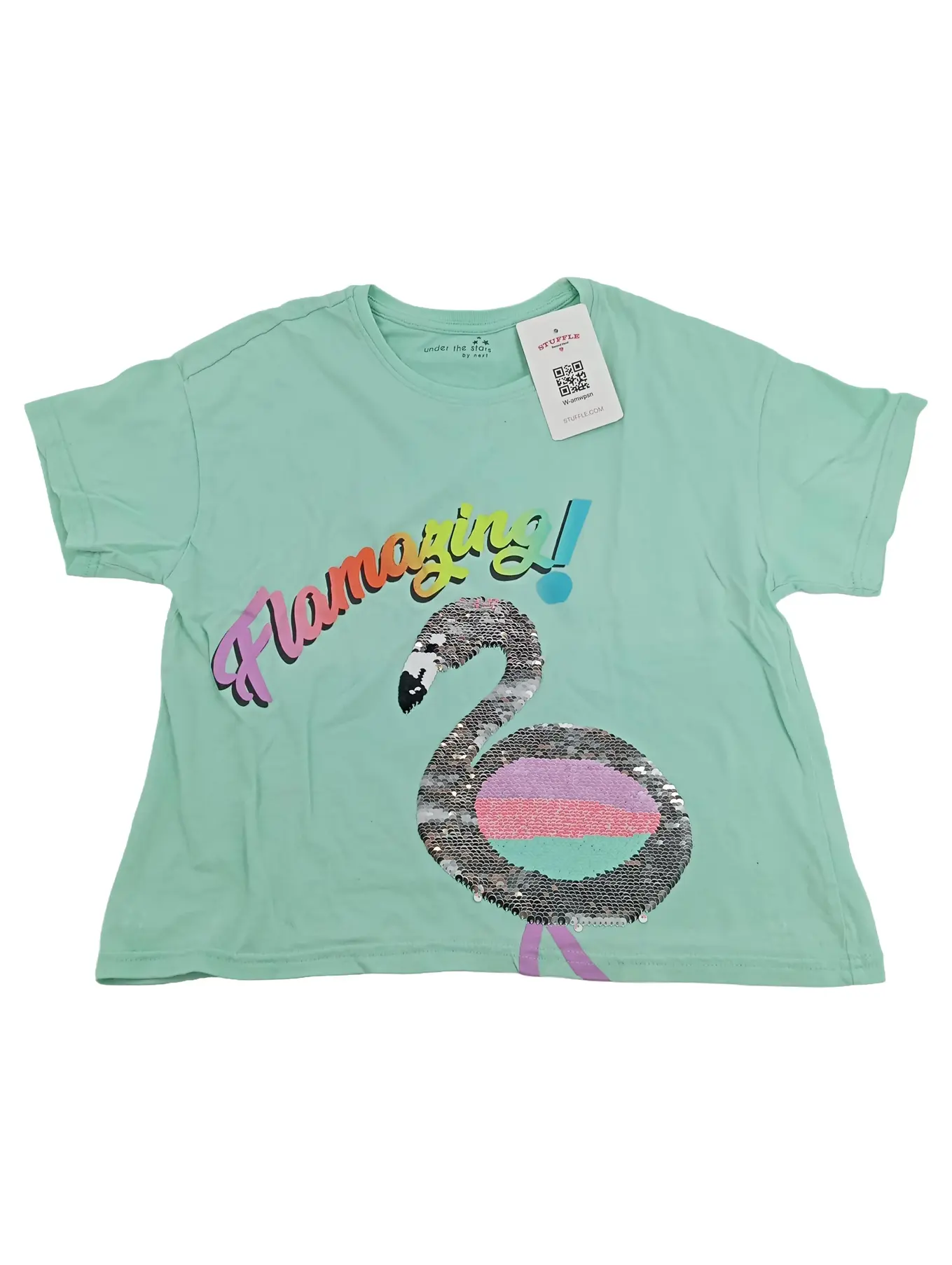 NEXT Kinder Schlafanzug Mädchen Gr. 128 Flamingo Pailletten Baumwolle