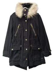 Vorschaubild 1 von Parka Damen Gr. 36/S Schwarz Winterjacke Kapuze Fellbesatz