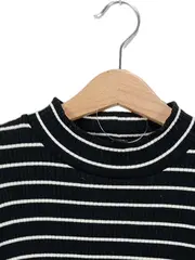 Vorschaubild 3 von Damen Langarmshirt Gestreift Schwarz Basic Gr. XS (34/XS) Rippstrick