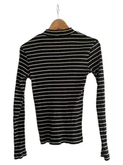 Vorschaubild 2 von Damen Langarmshirt Gestreift Schwarz Basic Gr. XS (34/XS) Rippstrick
