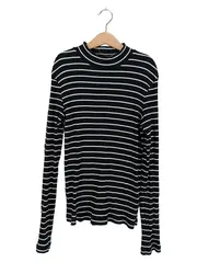 Vorschaubild 1 von Damen Langarmshirt Gestreift Schwarz Basic Gr. XS (34/XS) Rippstrick