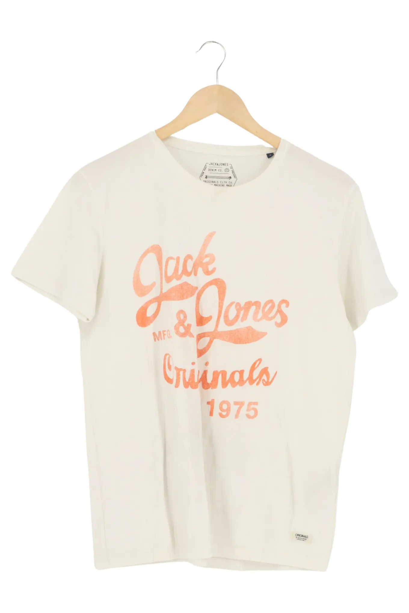 JACK & JONES Herren T-Shirt Gr. 46 S Weiß Casual Schriftzug Baumwolle