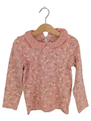 Vorschaubild 1 von Mädchen Langarmshirt Pink Blumenmuster Rüschenkragen Gr. 110