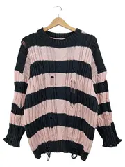 Vorschaubild 1 von Vanessa Scott Damen Pullover Gr. 40 Rosa Schwarz Gestreift Destroyed Zopf